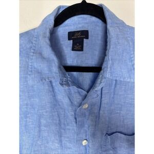 Brooks Brothers 346 Mens XL Blue Short Sleeve 100% Linen Button Down Front Shirt